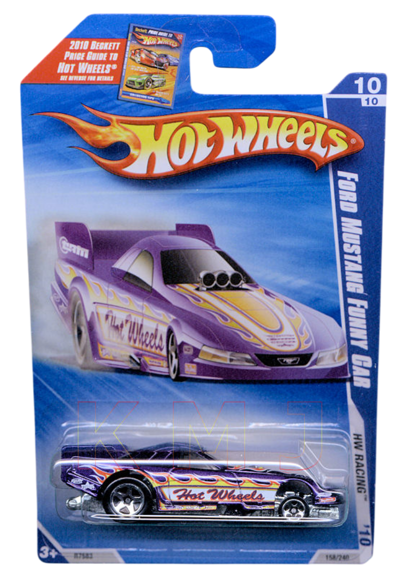 Hot Wheels 2010 - Collector # 158/240 - HW Racing 10/10 - Ford Mustang Funny Car - Purple - Body Flips Up - USA 'Beckett' Card