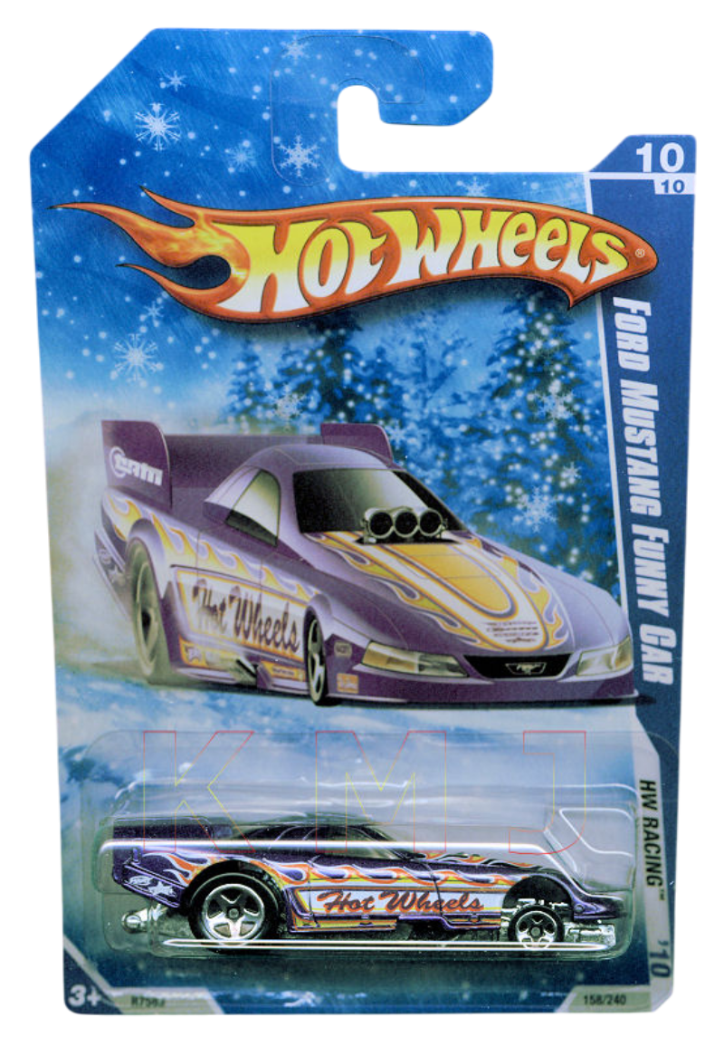 Hot Wheels 2010 - Collector # 158/240 - HW Racing 10/10 - Ford Mustang Funny Car - Purple - Body Flips Up - USA 'Snowflake' Card - Target Exclusive