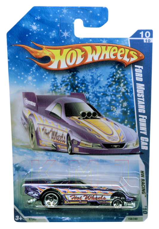 Hot Wheels 2010 - Collector # 158/240 - HW Racing 10/10 - Ford Mustang Funny Car - Purple - Body Flips Up - USA 'Snowflake' Card - Target Exclusive