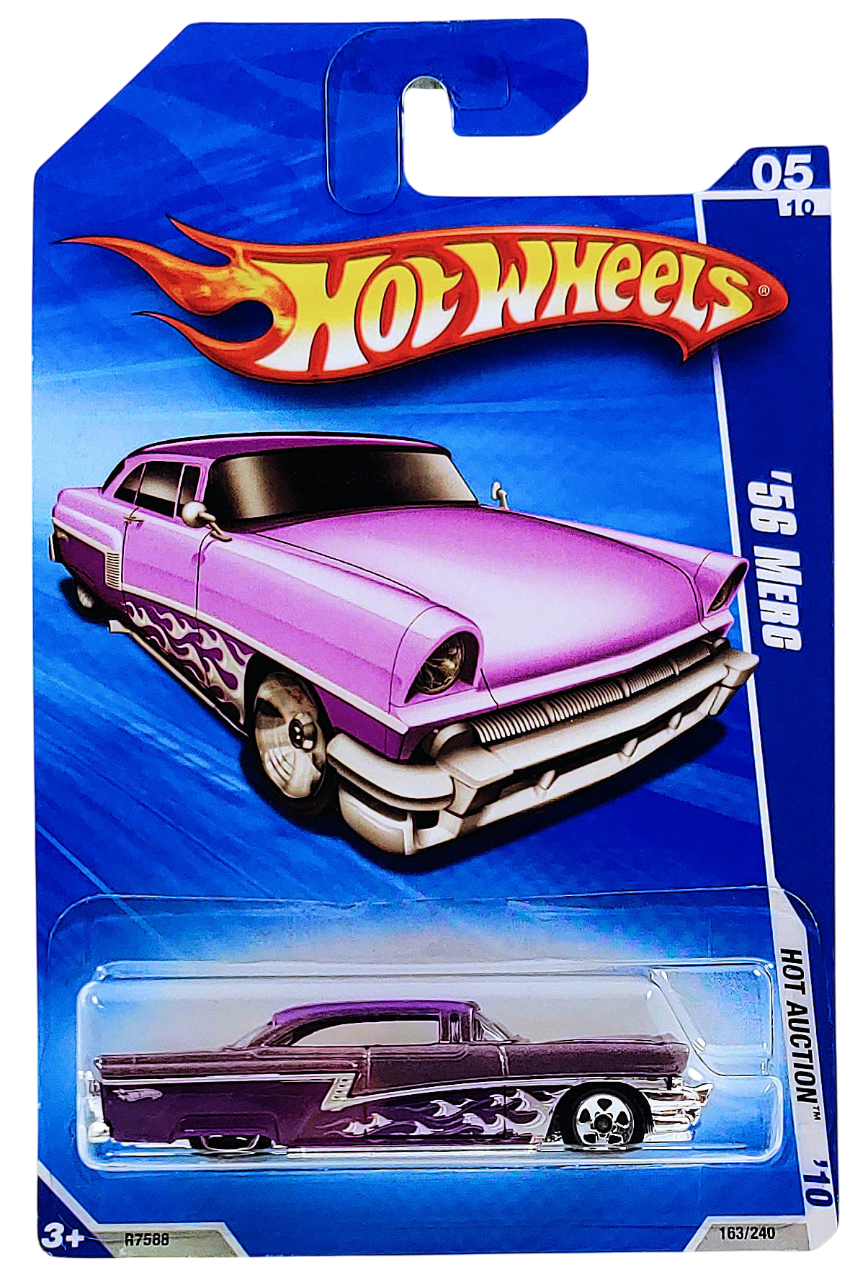 Hot Wheels 2010 - Collector # 163/240 - Hot Auction 5/10 - '56 Merc - Purple Metalflake - Opening Hood - USA Card
