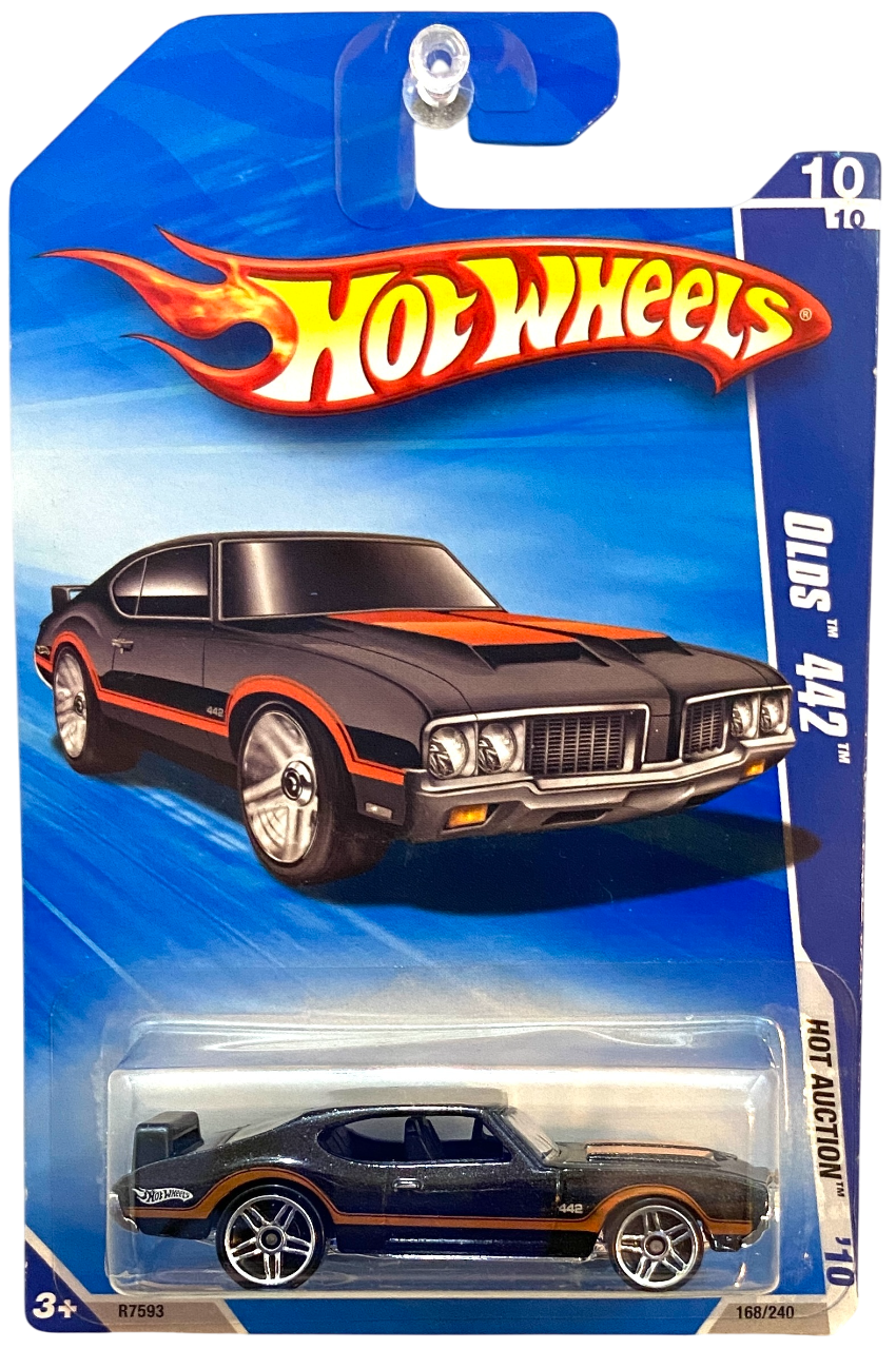 Hot Wheels 2010 - Collector # 168/240 - Hot Auction 10/10 - Olds 442 - Black Metalflake - PR5 Wheels - USA Card