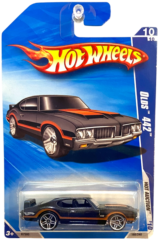 Hot Wheels 2010 - Collector # 168/240 - Hot Auction 10/10 - Olds 442 - Black Metalflake - PR5 Wheels - USA Card