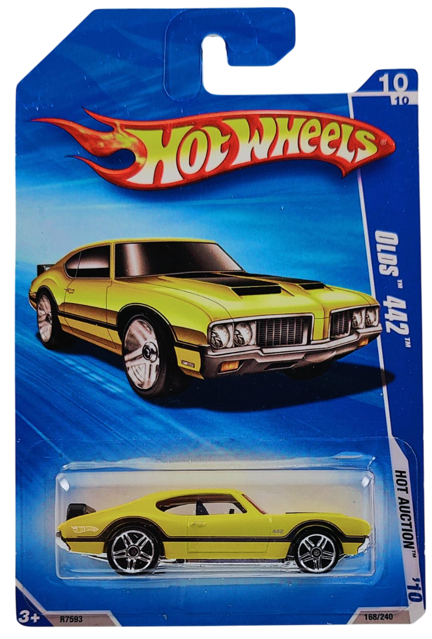 Hot Wheels 2010 - Collector # 168/240 - Hot Auction 10/10 - Olds 442 - Yellow - PR5 Wheels - USA Card
