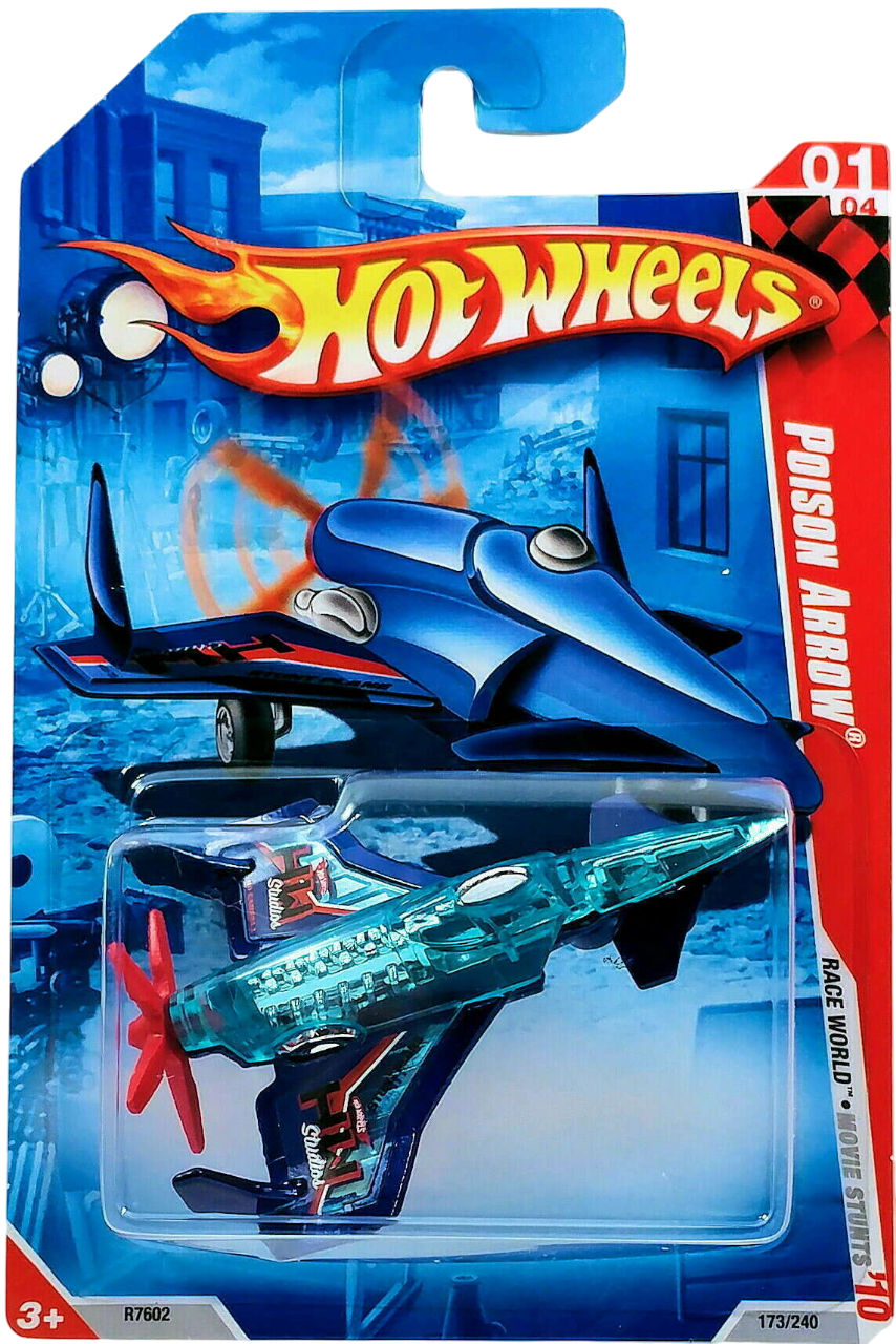 Hot Wheels 2010 - Collector # 173/240 - Race World / Movie Stunts 1/4 - Poison Arrow (Experimental Aircraft) - Transparent Blue Body / Blue Wings - USA '11 Card