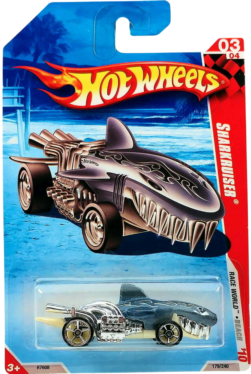 Hot Wheels 2010 - Collector # 179/240 - Race World / Ocean 3/4 - Sharkruiser - Metalflake Gray / Flames - USA '11 Card