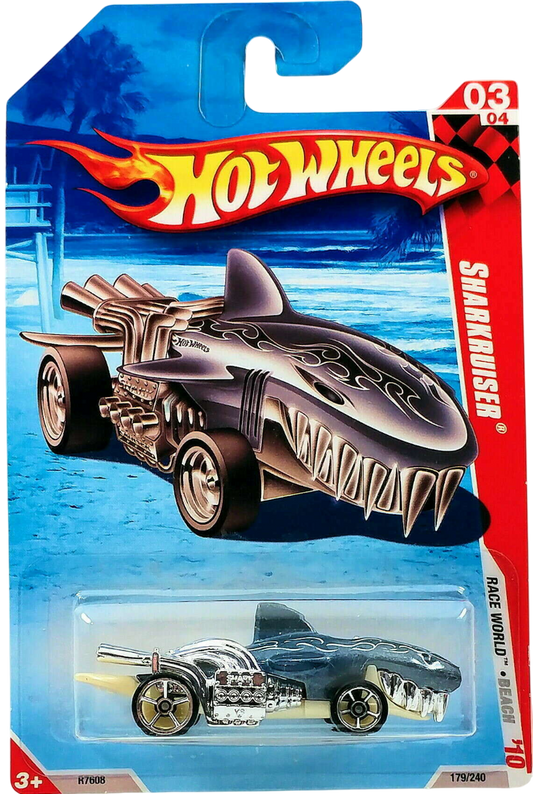 Hot Wheels 2010 - Collector # 179/240 - Race World / Ocean 3/4 - Sharkruiser - Metalflake Gray / Flames - USA '11 Card