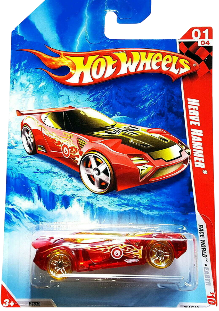 Hot Wheels 2010 - Collector # 204/240 - Race World / Earth 4/4 - Nerve Hammer - Transparent Red / Fire - USA '11 Card