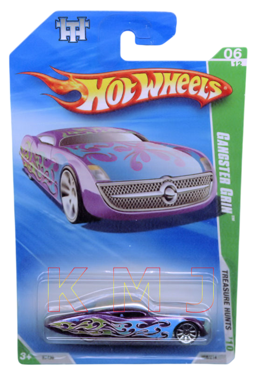 Hot Wheels 2010 - Collector # 050/240 - Treasure Hunts 6/12 - Gangster Grin - Purple Metalflake with Flames - 10 Spoke Wheels - USA Card