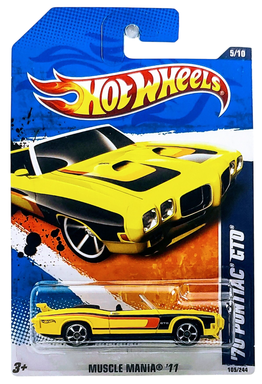 Hot Wheels 2011 - Collector # 105/244 - Muscle Mania 5/10 - '70 Pontiac GTO - Yellow - USA Card