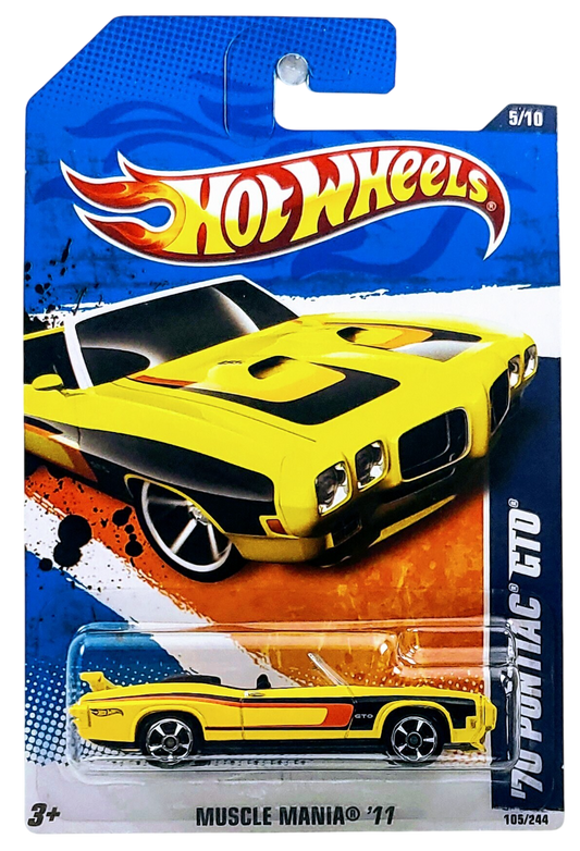 Hot Wheels 2011 - Collector # 105/244 - Muscle Mania 5/10 - '70 Pontiac GTO - Yellow - USA Card
