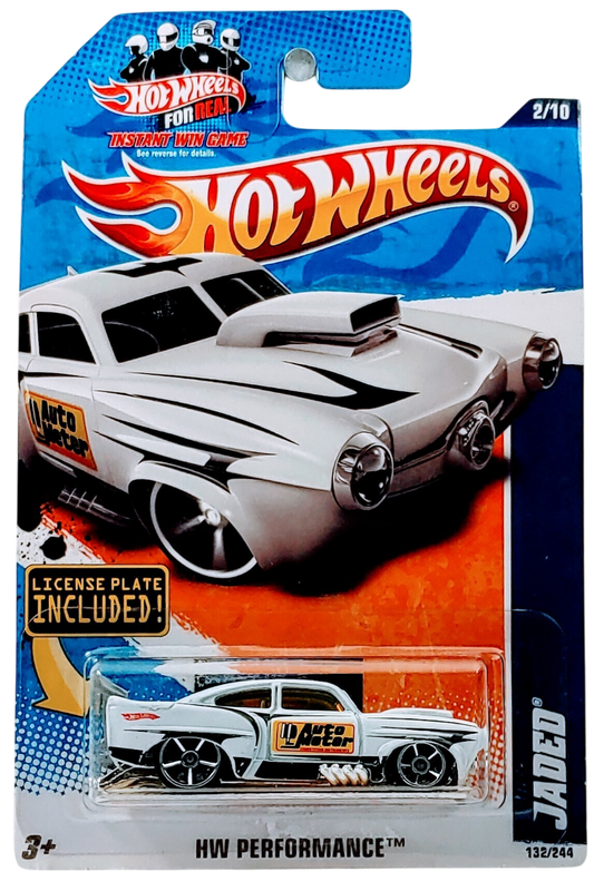 Hot Wheels 2011 - Collector # 132/244 - HW Performance 2/10 - Jaded - Satin White / Auto Meter - USA 'Instant Win' Card with License Plate