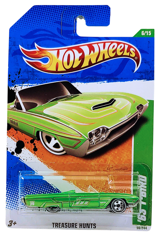 Hot Wheels 2011 - Collector # 056/244 - Treasure Hunts 06/15 - '63 T-Bird - Lime Green Metalflake - 5 Spokes - USA Card