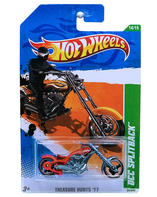 Hot Wheels 2011 - Collector # 064/244 - Treasure Hunts 14/15 - OCC Splitback (Motorcycle, Chopper) - Orange - 3 Spokes - USA Card