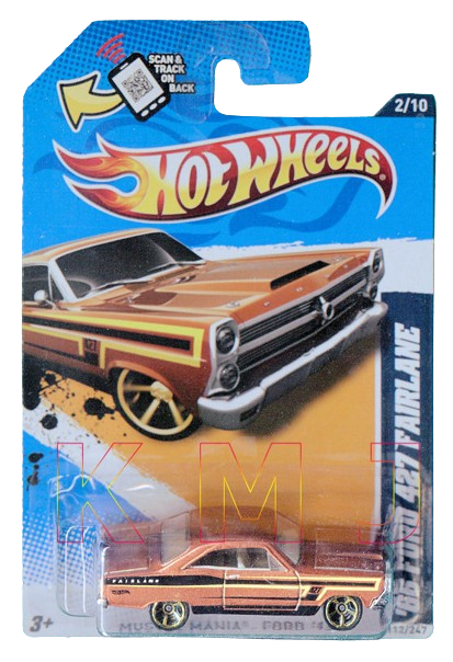 Hot Wheels 2012 - Collector # 112/247 - Muscle Mania / Ford 2/10 - '66 Ford 427 Fairlane - Metallic Brown - Gold M5 Wheels - USA '13 Card