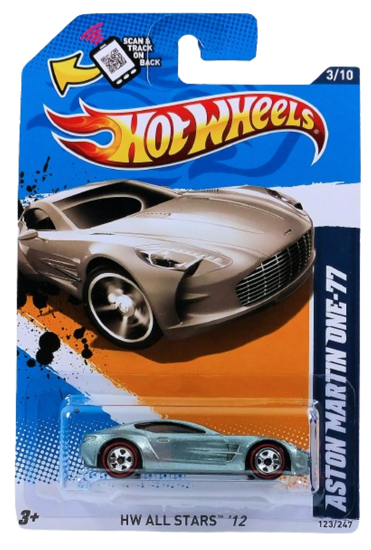 Hot Wheels 2012 - Collector # 123/247 - HW All Stars 3/10 - Aston Martin One-77 - Metallic Gray - 5 Spoke Wheels on Redlines - Walmart Exclusive - USA Card