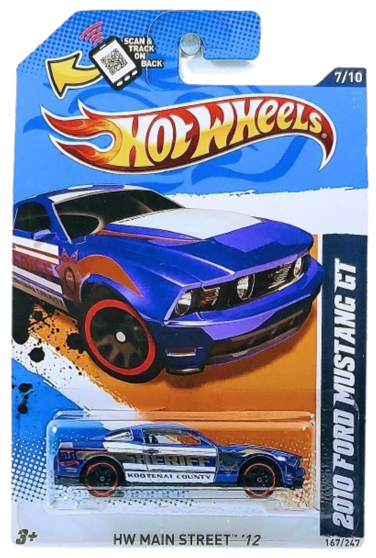 Hot Wheels 2012 - Collector # 167/247 - HW Main Street 7/10 - 2010 Ford Mustang GT - Blue / Sheriff - USA Card