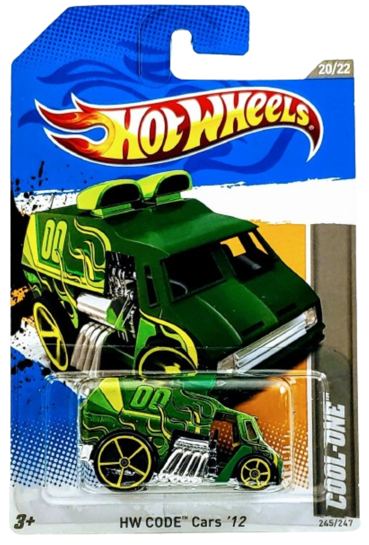 Hot Wheels 2012 - Collector # 245/247 - HW Code Cars 20/22 - Cool-One - Green / #00 - Yellow OH5SP Wheels - USA Card