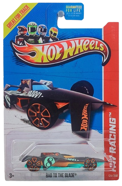Hot Wheels 2013 - Collector # 124/250 - HW Racing / Track Aces / Treasure Hunts - Bad to the Blade - Black / #8 - Orange Chrome Y5 Wheels - USA Card