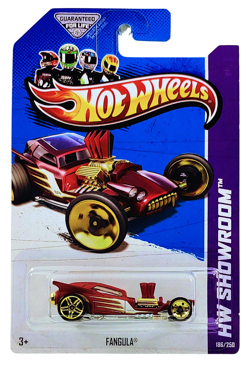 Hot Wheels 2013 - Collector # 186/250 - HW Showrom / American Turbo - Fangula - Satin Red - Gold PR5 Wheels Rear &amp; Gold Skinny Wheels Front - USA Card