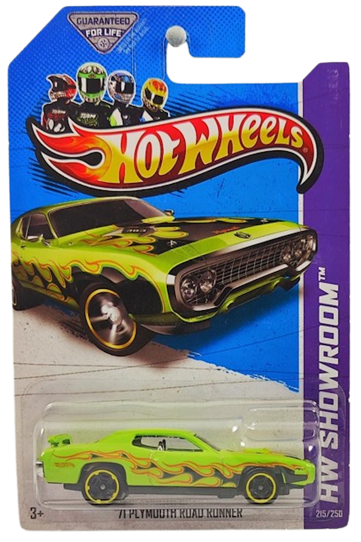 Hot Wheels 2013 - Collector # 215/250 - HW Showroom / Heat Fleet - '71 Plymouth Road Runner - Lime Green / Flames - KMart Exclusive - USA Card