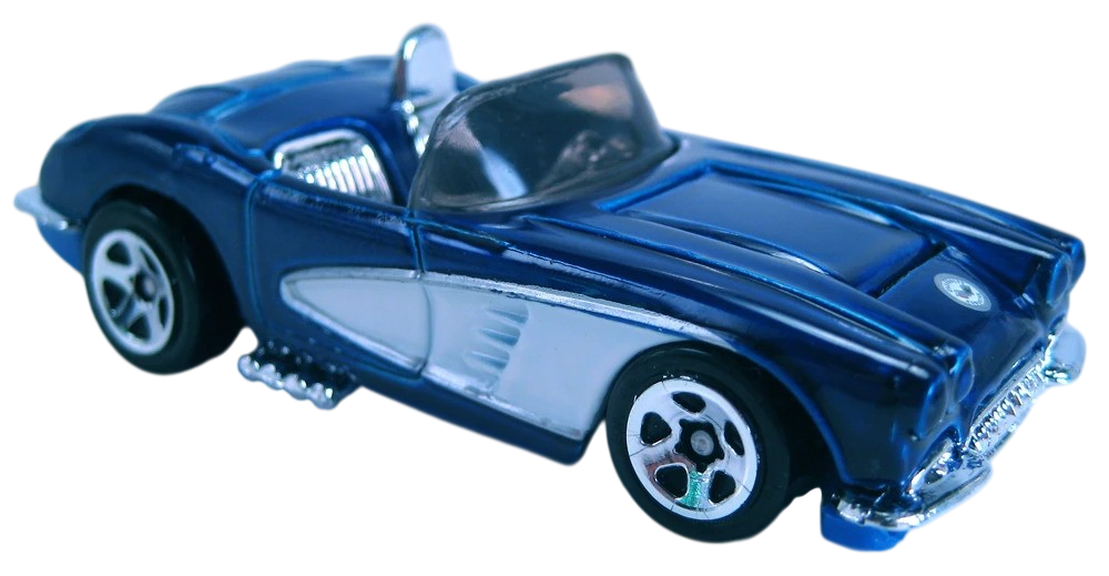 Hot Wheels 2013 - Theme / Corvette 60th Anniversary Series 1/8 - 1958 Corvette - Dark Blue - 5 Spokes - Walmart Exclusive - Corvette 60th Card Art