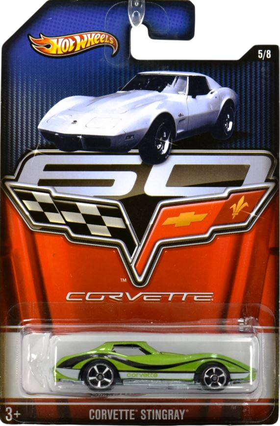 Hot Wheels 2013 - Theme / Corvette 60th Anniversary Series 5/8 - Corvette Stingray - Green - MC5 Spokes - Walmart Exclusive - Corvette 60th Card Art