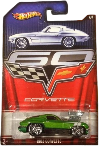 Hot Wheels 2013 - Theme / Corvette 60th Anniversary Series 7/8 - 1963 Corvette (Tooned) - Green - PR5 Spokes - Walmart Exclusive - Corvette 60th Card Art