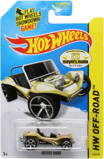 Hot Wheels 2014 - Collector # 114/250 - HW Off-Road / Off Track - Myers Manx - Gold - USA '50 Years' Card
