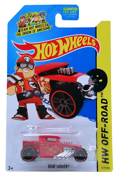 Hot Wheels 2014 - Collector # 117/250 - HW Off-Road / Hot Wheels Test Facility - Bone Shaker (Closed Roof) - Red / Flames - USA Card