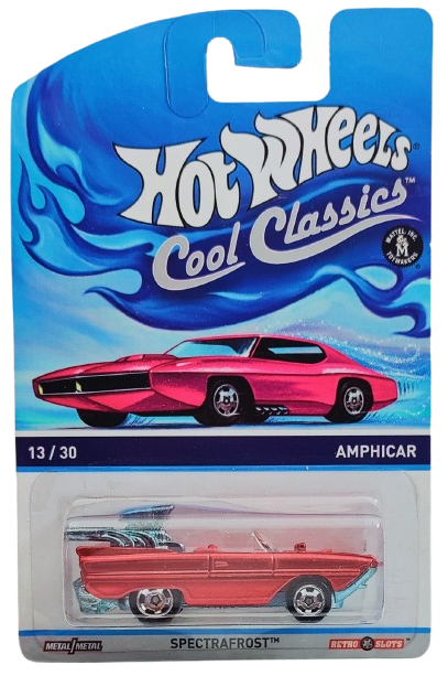 Hot Wheels 2014 - Cool Classics # 13/30 - Amphicar - Spectrafrost Red - Metal/Metal - Retro Slot Wheels - Pink Car Card