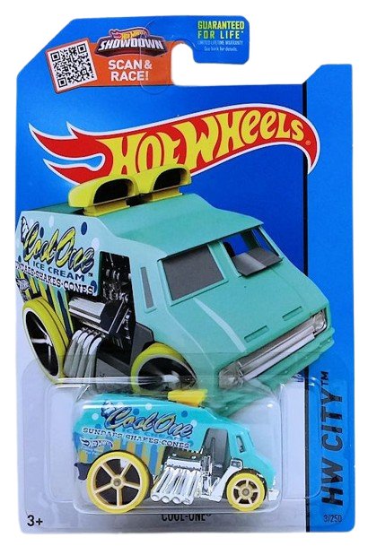 Hot Wheels 2015 - Collector # 003/250 - HW City / HW City Works - Cool-One - Aqua - USA 'Showdown' Card