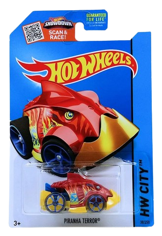 Hot Wheels 2015 - Collector # 038/250 - HW City / Street Beasts / Treasure Hunts - Piranha Terror - Red / Circle Flame Logo on Sides - USA 'Scan & Race' Card