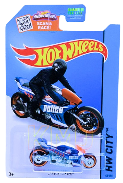 Hot Wheels 2015 - Collector # 048/250 - HW City / HW Rescue - Canyon Carver - Blue & White / Police - USA 'Showdown' Card