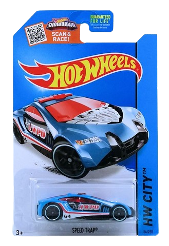 Hot Wheels 2015 - Collector # 054/250 - HW City / HW Rescue - Speed Trap - Blue / HWPD - USA 'Showdown' Card