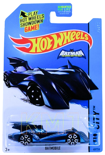 Hot Wheels 2015 - Collector # 063/250 - HW City / Batman - Batmobile (The Brave and the Bold) - Midnight Blue Metalflake - TRAP5 Wheels - USA 'Batman' Card