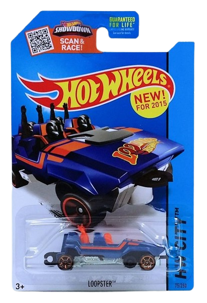 Hot Wheels 2015 - Collector # 075/250 - HW City / Surf Patrol / New Models - Loopster - Blue / Hands Up - USA 'Showdown' Card