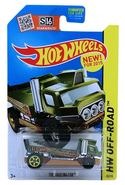 Hot Wheels 2015 - Collector # 090/250 - HW Off-Road / Battle Kings / New Models - The Haulinator - Dark Green  Metalflake over Brown - Slide Back Bed - USA 'Scan & Race' Card
