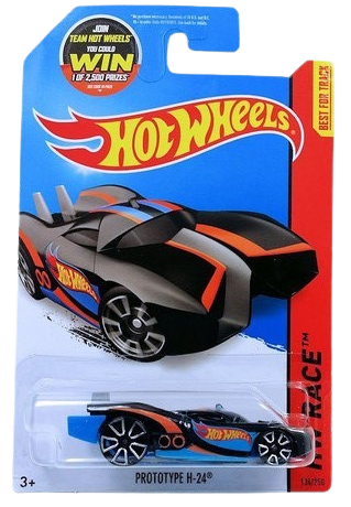 Hot Wheels 2015 - Collector # 134/250 - HW Race / HW Race Team - Prototype H-24 - Black - USA 'WIN' Card