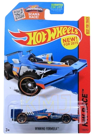 Hot Wheels 2015 - Collector # 135/250 - HW Race / HW Race Team / New Models - Winning Formula - Blue Metalflake - USA 'Showdown' Card