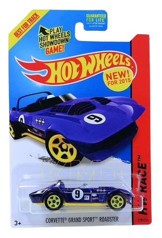 Hot Wheels 2015 - Collector # 179/250 - HW Race / Track Aces / New Models - Corvette Grand Sport Roadster - Blue / #9 - USA 'Showdown' Card