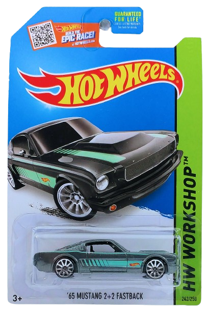Hot Wheels 2015 - Collector # 242/250 - HW Workshop / Then and Now - '65 Mustang 2+2 Fastback - Metalflake Gray - 10 Spoke Wheels - USA 'Epic Race!' Card
