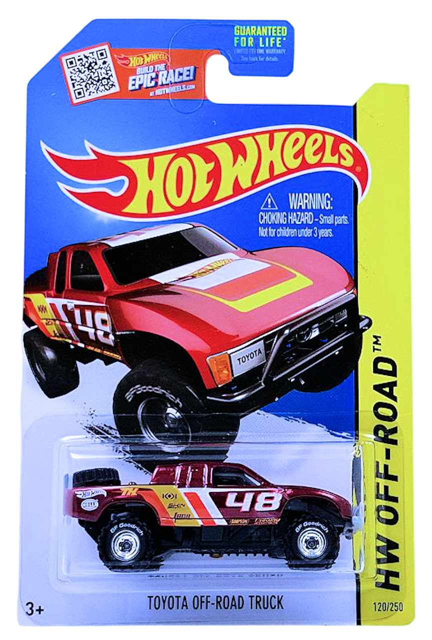 Hot Wheels 2015 - Collector # 120/250 - HW Off-Road / HW Hot Trucks / SUPER Treasure Hunts - Toyota Off-Road Truck - Spectraflame Red / #48 - Real Rider Off-Road Tires & Wheels - USA 'Epic Race!' Card