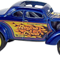 Hot Wheels 2015 - Collector # 209/250 - HW Workshop / Heat Fleet / SUPER Treasure Hunts - Pass'n Gasser - Spectraflame Blue / 'Reyna &amp; Cook' / Black &amp; Orange Flames - Yellow Real Rider 5 Spoke (RR5SP) Wheels - USA 'Scan & Race!' Card