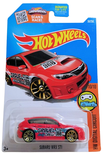 Hot Wheels 2016 - Collector # 030/250 - HW Digital Circuit 10/10 - Subaru WRX STI -  Red / #368 - USA 'Showdown' Card
