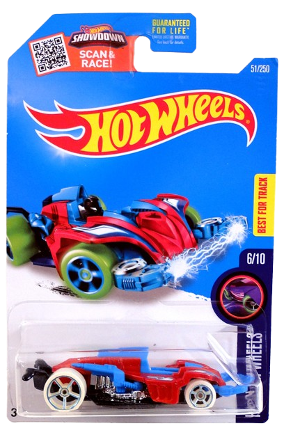 Hot Wheels 2016 - Collector # 051/250 - HW Glow Wheels 6/10 - Wattzup - Red & Blue Body / Dark Blue Metalflake Base - USA ‘Showdown’ Card