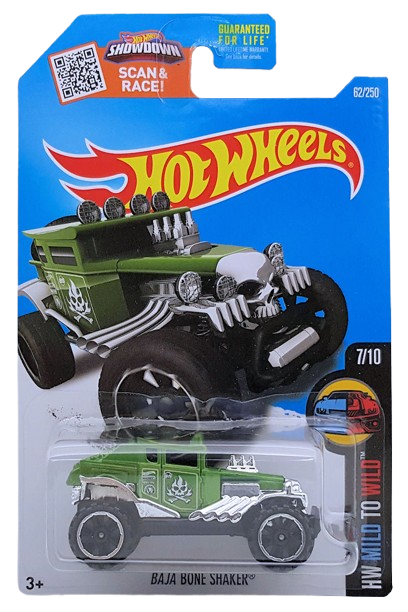 Hot Wheels 2016 - Collector # 062/250 - HW Mild to Wild 7/10 - Baja Bone Shaker - Green - USA ‘Showdown’ Card