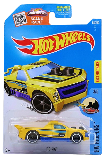Hot Wheels 2016 - Collector # 068/250 - HW Ride-Ons 3/5 - Fig Rig - Yellow Body / Blue Base - OH5SP Wheels - USA ‘Showdown’ Card