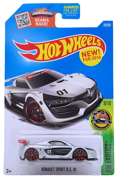 Hot Wheels 2016 - Collector # 079/250 - HW Exotics 9/10 - New Models - Renault Sport R.S. 01 - Silver Metalflake Body / Black Base - USA ‘Showdown’ Card