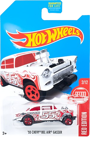 Hot Wheels 2017 - Collector # ---/365 - Red Edition 02/12 - '55 Chevy Bel Air Gasser - White / Red Graphics - Target Exclusive - USA Card