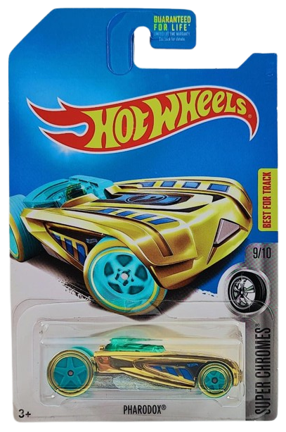 Hot Wheels 2017 - Collector # ---/365 - Super Chromes 9/10 - Treasure Hunts - Pharodox - Gold Chrome Body / Green Windows / Circle Flame Logo on front deck- USA Card